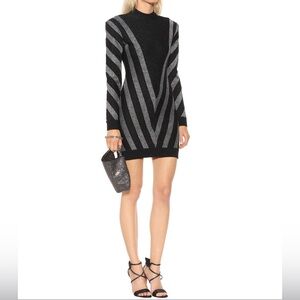 Balmain Black Striped Patterned Lurex Knit Mini Bodycon Dress